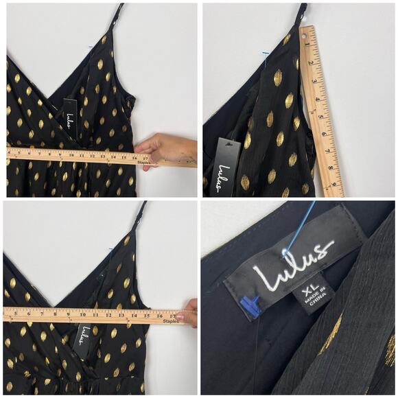 NWT Lulus XL Galaxy Lights Black and Gold Polka Dot Sleeveless Maxi Dress - Picture 5 of 14